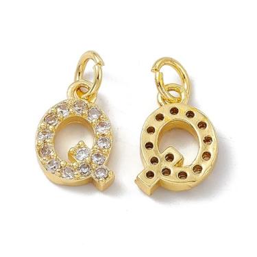 Imagem de Pingentes de zircônia cúbica transparente em latão micro pavê com anel de salto banhado a ouro 18 K real alfabeto letra inicial glitter pingentes pendentes para fazer joias DIY