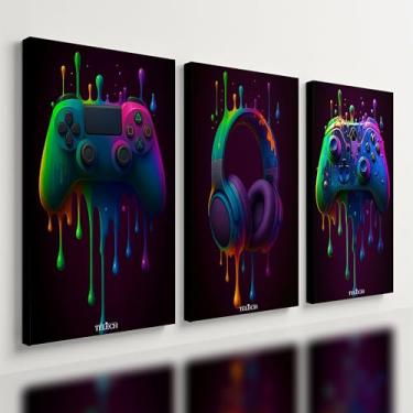 Imagem de Kit 3 Quadro Decorativo Gamer Tinta Headset Fone Controle Qualidade Premium (40x28cm)