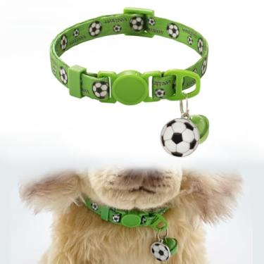 Imagem de Coleiras para filhotes de cachorro com sino breakaway coleira de identificação de gato ajustável com estampa de futebol
