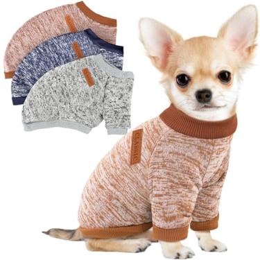 Imagem de Pacote com 3 suéteres para cães pequenos, meninas, meninos, roupas de lã de inverno, quente, macio, para cães, gatos, roupas para animais de estimação (Caqui, GG)