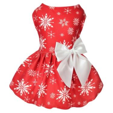 Imagem de MSNFOASM Vestido de Natal para cachorrinhos, roupas leves de veludo para cachorrinhos, roupa de férias de gato para o inverno (vermelho floco de neve, G)