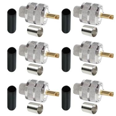 Imagem de Pacote com 6 conectores coaxiais macho PL259, conectores de crimpagem UHF macho para cabo coaxial RG8 LMR400 7D-FB (6 peças
