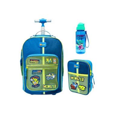 Imagem de Kit Mochila Escola Menino Rodinhas Estojo Garrafa ColorBlock - Puket