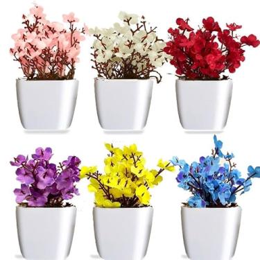 Imagem de Kit 6 Vasos de Cerejeiras Artificiais Coloridas – Flores Decorativas para Mesa, Escritório e Casa