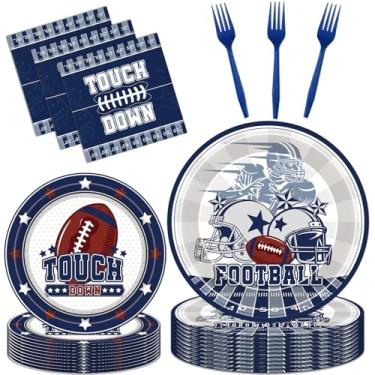 Imagem de Hokinaa Decorações de festa de futebol de caubói – Conjunto de utensílios de mesa esportivos de caubói azul, garfos de guardanapo, descartáveis, decoração de festa de aniversário de rúgbi americano