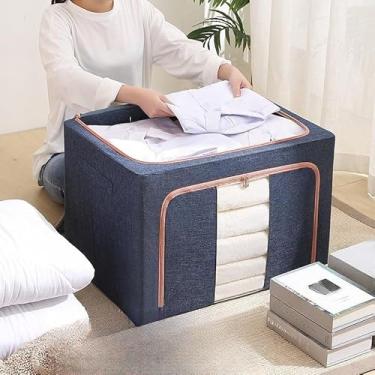 Imagem de Caixa Organizadora de Roupas 66L com Zíper Reforçado Antimofo Dobrável Multiuso para Edredom, Brinquedos e Guarda-Roupa(2 Peças Azul)