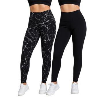 Imagem de Kit 2 Calças Legging Marmorizada + Preta Básica Academia - Bella Fitne
