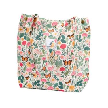 Imagem de Bolsa de mão TOPASION Corduroy Sacola Butterfly Flower 34x32x11cm