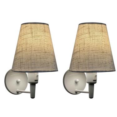 Imagem de Kit-2 Arandela Cone Md-2013 Branco C- Inter Liga E Desl Cúpula Em Tecido Rustico Bege - Bivolt