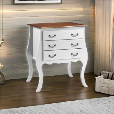 Imagem de Cômoda Rústica Bombê Com 3 Gavetas - Branco Laca Com Tampo Imbuia Glazer