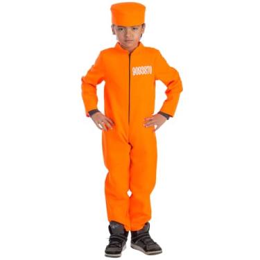 Imagem de Dress Up America Fantasia infantil de prisioneiro – macacão e chapéu laranja – conjunto de prisão infantil para meninos e meninas