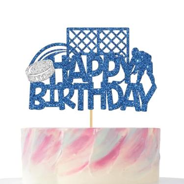 Imagem de Iceballe Topo de bolo de aniversário, glitter azul prata picaretas decoração de bolo para crianças adultos decoração de festa tema esporte suprimentos de chá de bebê