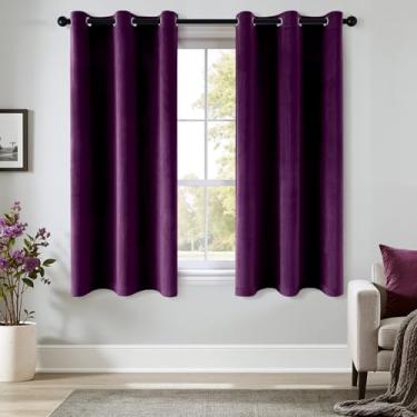 Imagem de ANRODUO Cortinas de veludo roxo 153 cm de comprimento, blecaute, isolamento térmico, à prova de som, cortinas de escurecimento de quarto, cortinas de janela com ilhós para quarto, sala de estar, 106 x