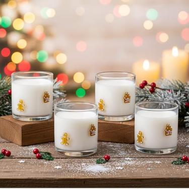 Imagem de Vesici Pacote com 4 copos de vidro com ícones de Natal de 400 ml, copo de suco de Natal, canecas de café duplas, à moda antiga, sopradas à mão, para decoração de festas de fim de ano, presentes