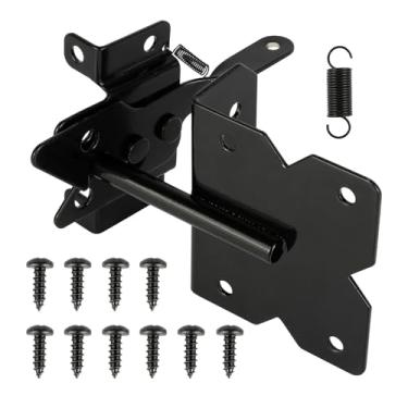 Imagem de Pubotlu Mini trava de portão autotravante de 14 cm para cerca de madeira, aço inoxidável, trava automática de portão, ferragens de trava de porta para jardim ao ar livre, cerca de vinil (trinco-02)