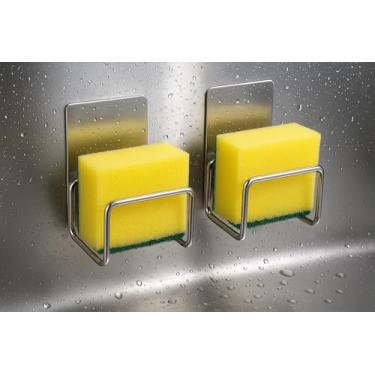 Imagem de Suporte Adesivo de Parede para Esponja e Bucha de Cozinha, Aço Inox, Kit com 2 Unidades