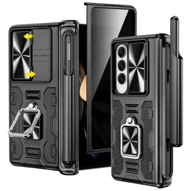 Imagem de VEGO Capa para Galaxy Z Fold 4, com [suporte para caneta S ][proteção de dobradiça][suporte giratório][capa de câmera deslizante] [película de privacidade] Capa protetora para Samsung Z Fold4