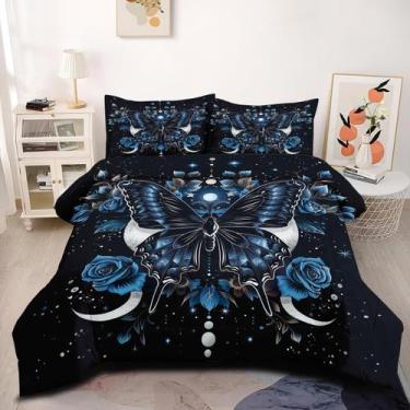 Imagem de Conjunto de edredom Coutuechen Blue Butterfly Queen Size - CCoutueChen