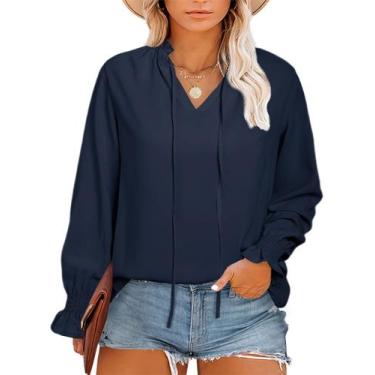Imagem de Blusa feminina Eytino plus size com decote em V e manga comprida com c