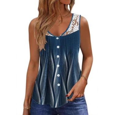 Imagem de Camiseta regata feminina SAUKOLE, renda, decote em V, sem mangas, botã