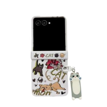 Imagem de SKPY Capa compatível com Samsung Galaxy Z Flip 7 com proteção de dobradiça e pingente, bonito desenho animado gato animal à prova de choque capa para Z Flip 7 para homens e mulheres