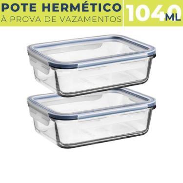 Imagem de 2 Pote De Vidro Retangular 1040ml Marmita C/ Tampa Hermética - Quality