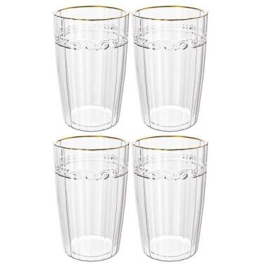 Imagem de Jogo de Copos de Cristal Transparente Fio de Ouro Imperial 370ml 4 peç
