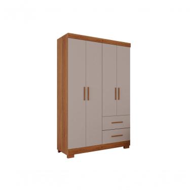 Imagem de Guarda-roupa Solteiro 4 Portas 2 Gavetas Estrela Premium Salleto Cinamomo/off White