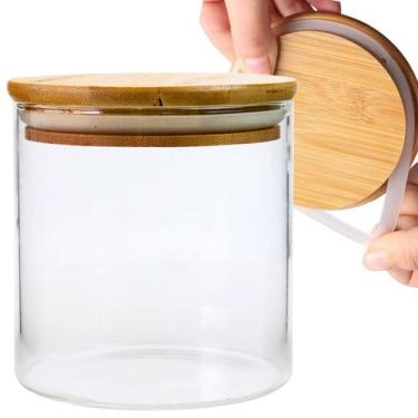 Imagem de Pote Hermético 600ml Vidro Transparente C/Tampa Bambu Natural Vedação 