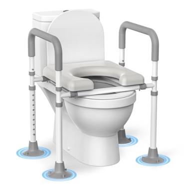 Imagem de Assento sanitário elevado com alças: elevadores de assento de vaso sanitário ajustáveis para idosos - Suporte de assento de vaso sanitário elevado de 181 kg para idosos e grávidas, adequado para