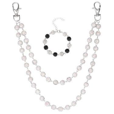 Imagem de Corrente de Calça & Pulseira com Contas de Strass, Bola Discoteca Beisebol Cintura Jeans Bolso Corrente Pulso para Homens Mulheres Joias Hip Hop Punk