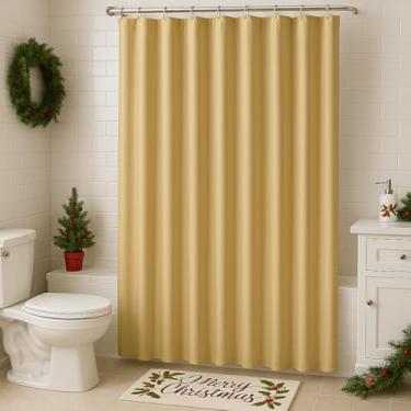 Imagem de Serafina Home Cortina de chuveiro decorativa luxuosa de tecido dourado para banheiro: pano jacquard texturizado brilhante dourado, 12 ganchos rollerball