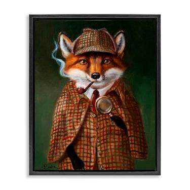 Imagem de Stupell Industries Arte de parede em tela flutuante emoldurada Detetive Fox com cachimbo cinza, design de Lucia Heffernan, 78 x 63 cm