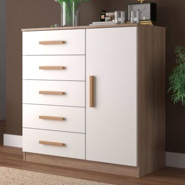 Imagem de Cômoda New Monaco 1 Porta 5 Gavetas Demolição/Branco - Evidencia Móveis