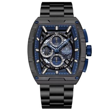 Imagem de Relógio De Quartzo Masculino Moda Tonneau Aço Inoxidável À Prova Da Água Preto Azul