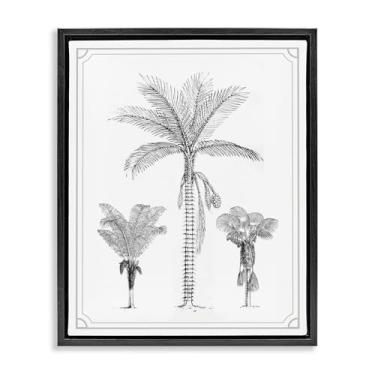 Imagem de Stupell Industries Arte de parede em tela flutuante emoldurada preta com desenho de trio de palmeiras, design por Lettered and Lined, 53 x 43 cm