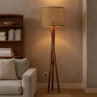 Imagem de Luminária Paris De Piso Em Madeira Maciça Sala Quarto 1.58cm (MARROM COM BORDA PRETA)