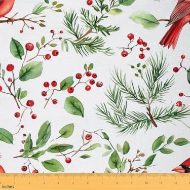 Imagem de Erosebridal Tecido Cardinal Bird por jarda, decoração de Natal, impermeável, tecido externo 1 jarda, galhos de árvores, tecido de estofamento de baga vermelha, pássaro selvagem, decoração interna ao