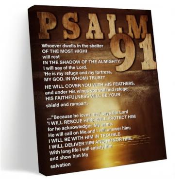 Imagem de Arte de parede em tela cristã, pintura de versículo bíblico do Salmo 91, tipografia envelhecida vintage rústica impressão de versículo da bíblia, decoração inspiradora espiritual para casa, sala de
