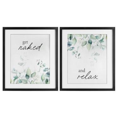 Imagem de Stupell Industries Get Naked & Relax Herbs 2 peças impressão emoldurada preta sob o conjunto de vidro, design por Lettered and Lined, 16 x 13