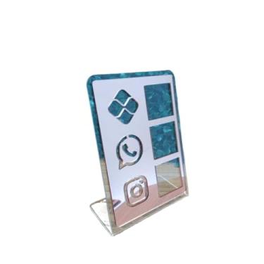 Imagem de Placa Pix Display em Plastico PS Mesa Balcão PIX Zap Instagram Interativo (ECONÔMICO)(Transparente & Rose)