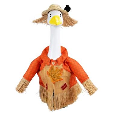 Imagem de wuqikuqi Roupas de ganso de varanda para estátua de gramado de 58,4 cm, fantasia de pato para estátua de ganso, de plástico/cimento, roupas de escultura de outono sazonal para decoração de festa de