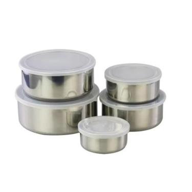 Imagem de Kit 5 Tigelas Empilháveis Pote Inox Com Tampa Vedação Firme - BMax
