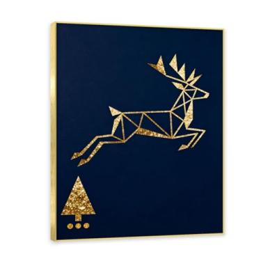 Imagem de Moldura dourada. Pintura de Natal glamorosa minimalista, arte geométrica dourada, decoração de Natal moderna emoldurada para parede da sala de estar. A08. 40 x 50 cm - 15,8 x 19,7 pol