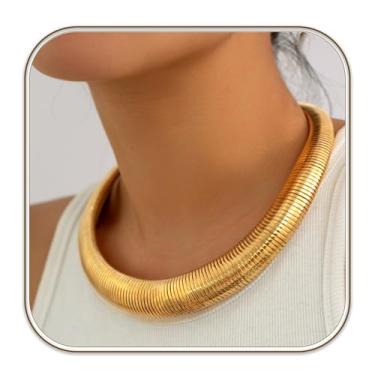 Imagem de immerFancy Colar feminino grosso banhado a ouro com corrente de cobra grossa banhada a ouro, colar boêmio, joias modernas, presente de festa, 20.47 inch, Latão, Sem Pedra Preciosa