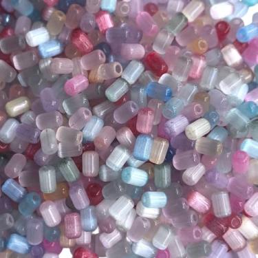 Imagem de ARTISAMILY 750 peças 4 x 6 mm olho de gato contas de semente de vidro coluna pequena contas coloridas cristal solto espaçador olho de gato contas decorativas para fazer joias, artesanato DIY