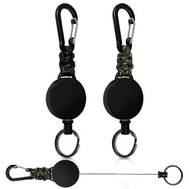 Imagem de Chaveiro retrátil de 2 peças com alça de chave retrátil chaveiro com cordão de aço com mosquetão (preto + verde)