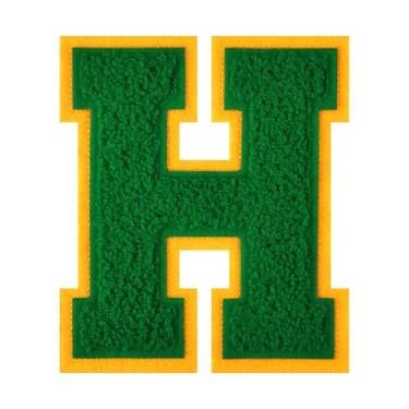 Imagem de 1 Patch de letra de chenille verde de 11,4 cm – Adesivos do alfabeto para roupas, jaquetas, mochilas, chapéus para decoração personalizada, nome personalizado e artesanato. (H)
