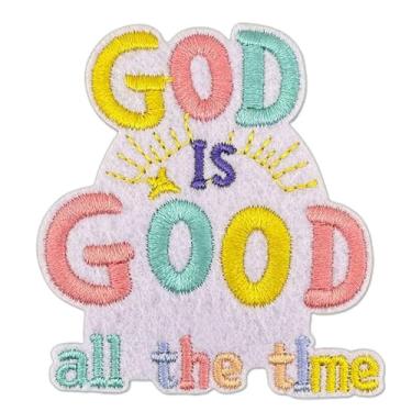 Imagem de Adesivos de versículo da Bíblia, GOD is Good All The Time, letras coloridas, bordadas, para chapéu, roupas, jeans, bolsas (F)