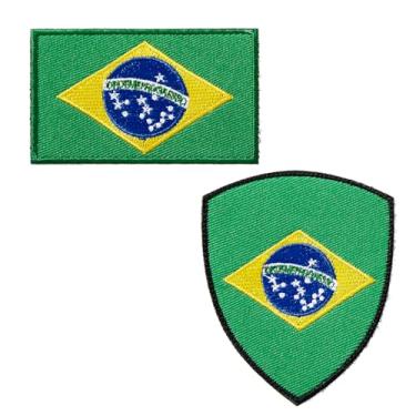 Imagem de BQTBQT Pacote com 2 adesivos bordados com bandeira do Brasil, retângulo brasileiro e emblema em forma de escudo, adesivos táticos para decoração de jaqueta de mochila militar